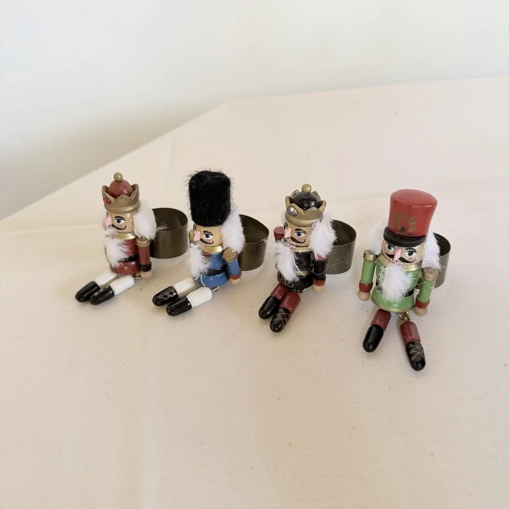 World Market Nutcracker Napkin Rings Wood Christmas Holiday Dangle Legs Set Of 4